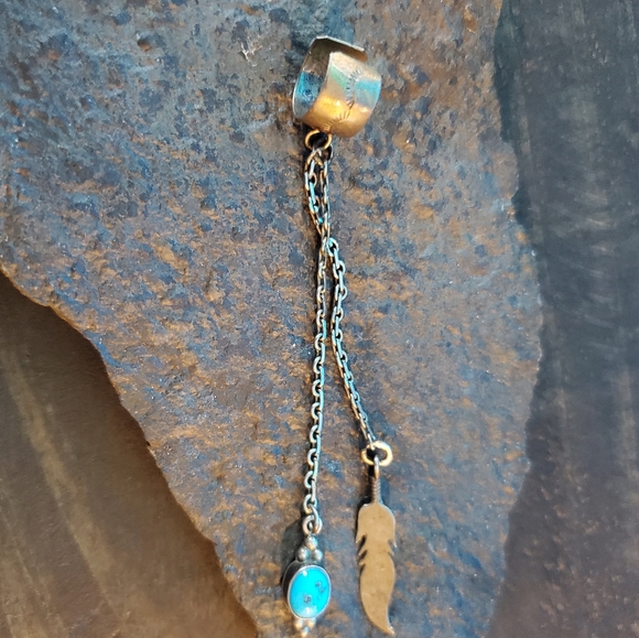 Vintage Sterling Navajo Turquoise Ear Cuff - Picture 6 of 6